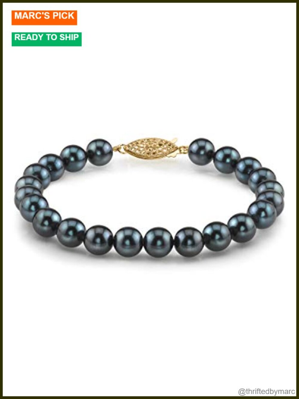 14K Gold Black Akoya Pearl Bracelet 6.0-6.5mm Women's Fine Jewelry